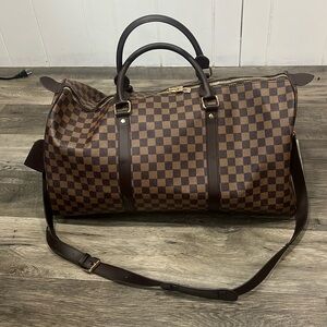 Brown checkered weekend bag